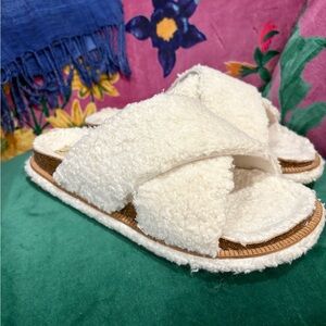 Free People So Soft Cream Fuzzy Slippers